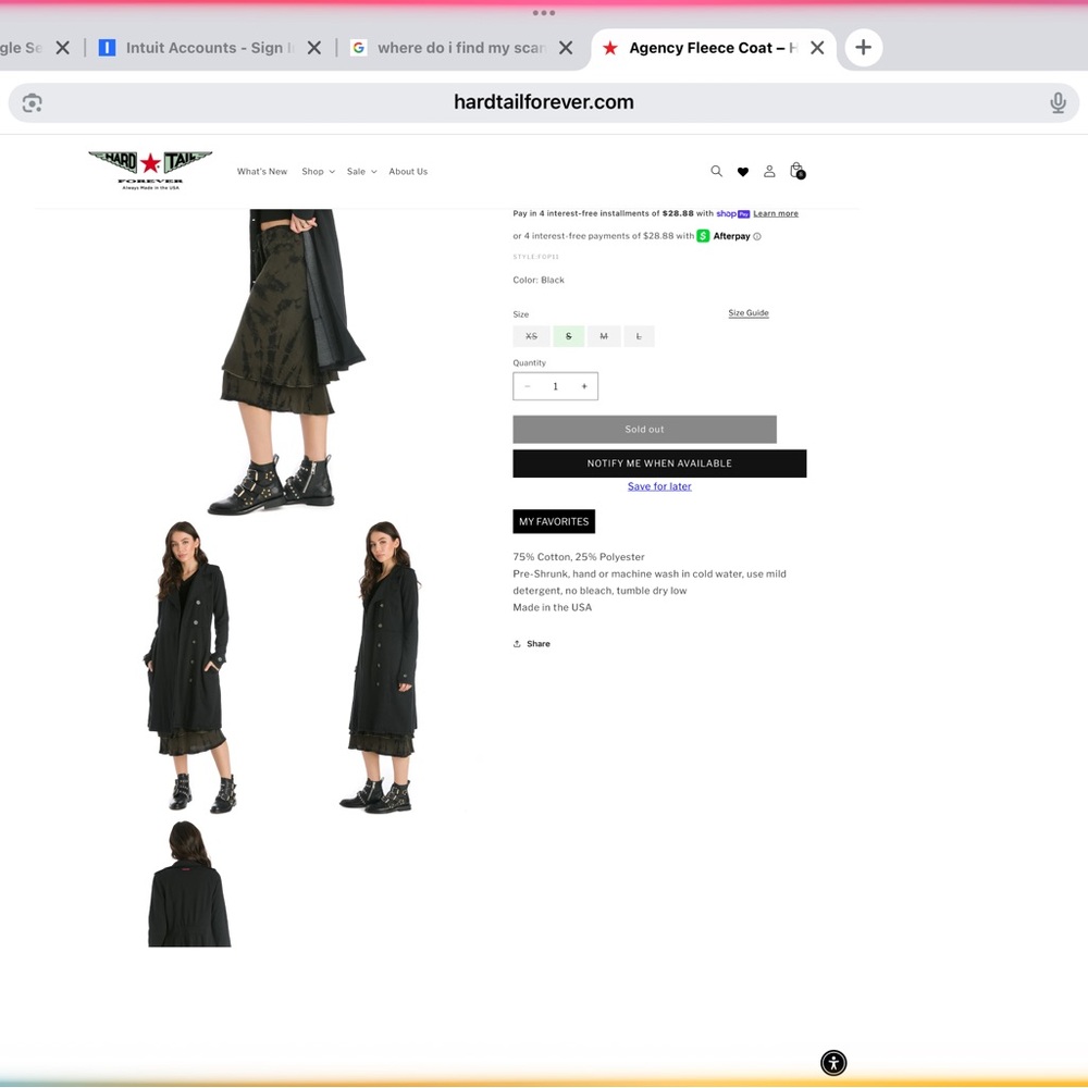 Hard Tail Clothing Fleece Stylish Black Long Coat NWT Size Small w/pockets - Picture 5 of 6
